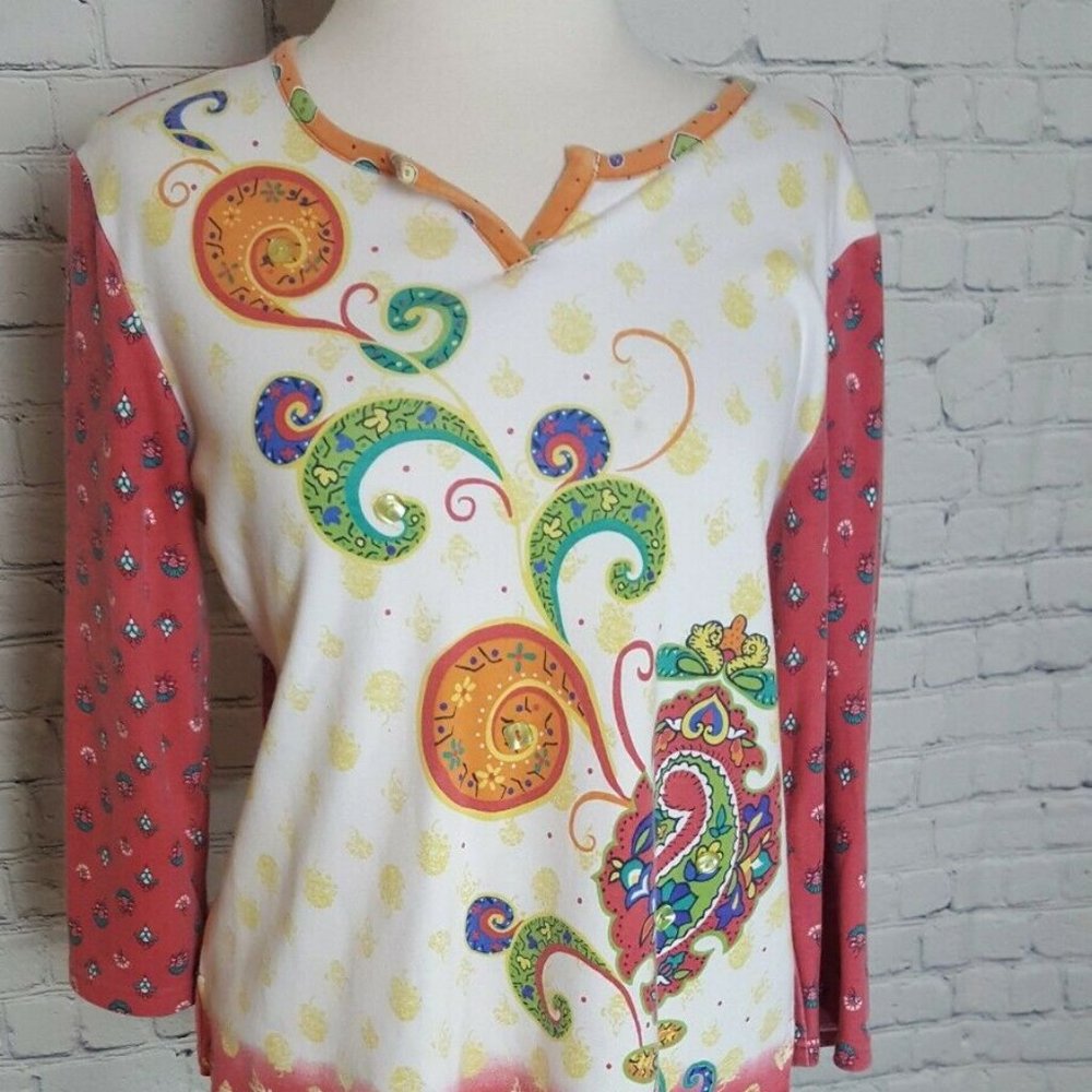 Koret Womens 3/4 Sleeve Shirt Abstract Patterns M